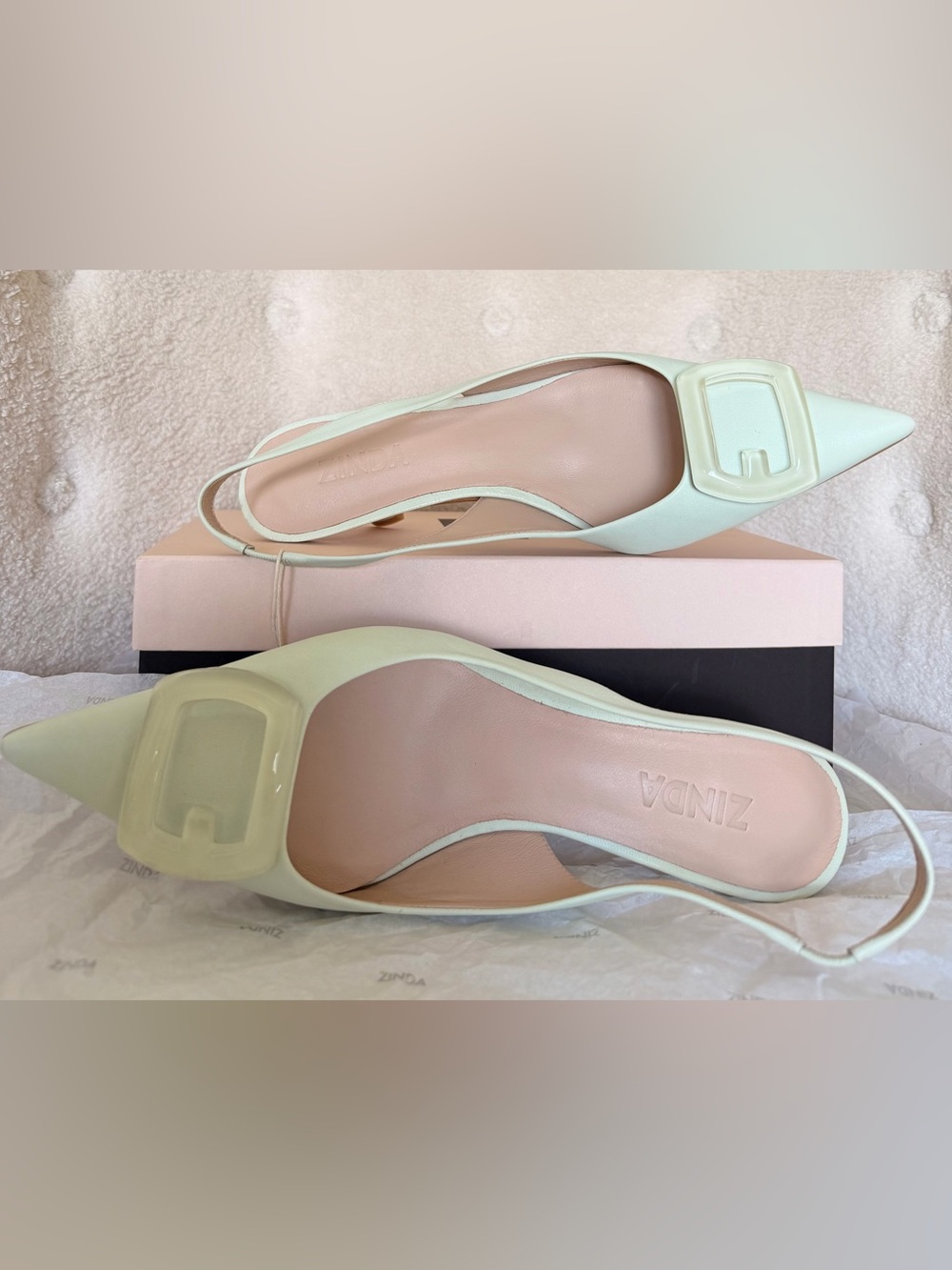 Zinda. Mint Green, Slingback kitten heels - Elegant Mint  Leather